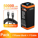 Power Bank 50000mAh 100W PD PPS Super Fast Charging Portable Spare Battery Type-C Retractable Cable Powerbank For Phone Laptop