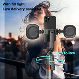 360° face-tracking selfie stick for smartphones includes a clip, expandable tripod, and is portable for outdoor photography.