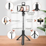 Selfie Stick Wireless Tripod Stand With Light Bluetooth Remote Extendable Portable For IPhone Mobile Phone Live Streaming Travel