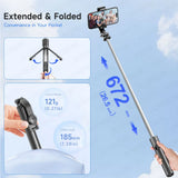 Selfie Stick Tripod with Detachable Bluetooth Remote, 360° Rotation,Extendable Pole, Fill Light Option, for iPhone Android Phone