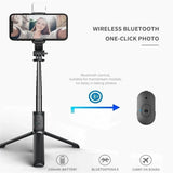 Selfie Stick Tripod Stand with Wireless Bluetooth Remote Extendable Stainless Steel Rod for iPhone Mobile Phones Live Streaming