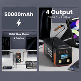 Power Bank 50000mAh 100W PD PPS Super Fast Charging Portable Spare Battery Type-C Retractable Cable Powerbank For Phone Laptop