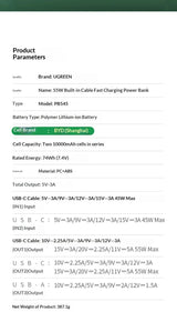 NEW Ugreen PB545 Portable Power Bank 55W Fast Charging 20000Mah Built In Cable National Standard Airplane Train With Screen PC