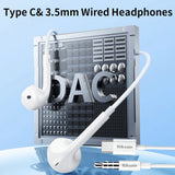 Wired Earbuds with Microphone, Wired Earphones in Ear Headphones HiFi Stereo for Android, Computer Most with 3.5mm/Type C Jack