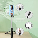 Selfie Stick Wireless Tripod Stand with LED Light Bluetooth Remote Extendable Tripod for iPhone Mobile Phone Tiktok Live Holder