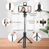 Selfie Stick Tripod Stand with Wireless Bluetooth Remote Extendable Stainless Steel Rod for iPhone Mobile Phones Live Streaming