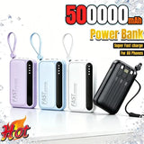 500000mAh Power Bank BuiIt in 4 Lines Super Fast Charging Large Capacity Portable External Battery for All Phones 2026
